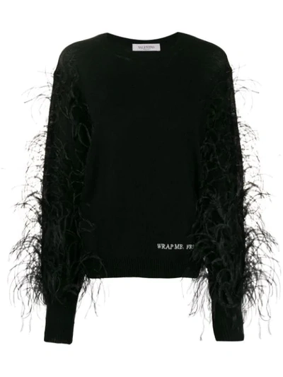 Shop Valentino "wrap Me. Free Me. See Me" Feathered Jumper In Black