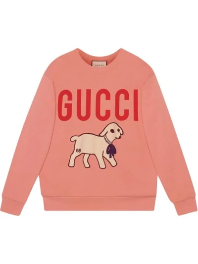 Shop Gucci Oversized Lamb Print Sweatshirt In Pink