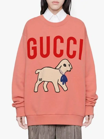 Shop Gucci Oversized Lamb Print Sweatshirt In Pink