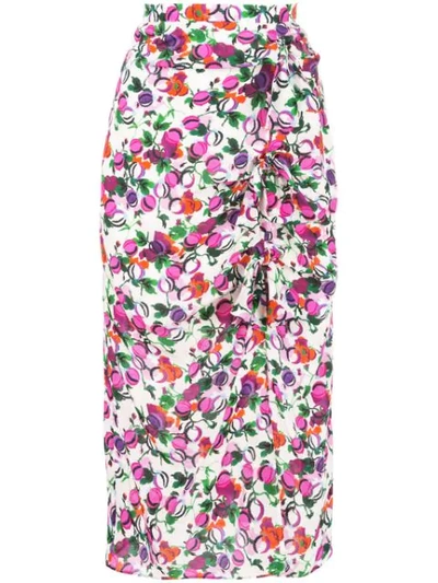 Shop Saloni Floral Draped Midi Skirt In Multicolour