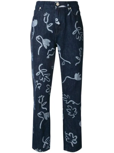 Shop Ps By Paul Smith Artistic Printed Cropped Jeans - Blue