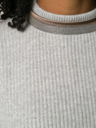 Shop Brunello Cucinelli Bead-embellished Neck Jumper In Grey