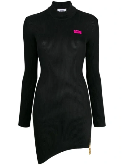 Shop Gcds Ribbed Mini Dress In Black