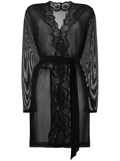 Shop Myla Beaty Street Lace-trim Sheer Robe In Black