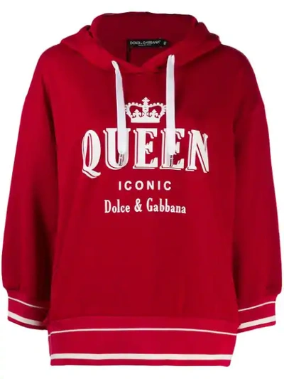 Shop Dolce & Gabbana Queen Iconic Print Hoodie In Red