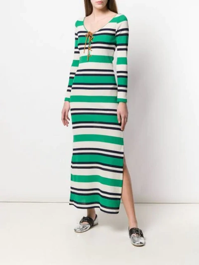 Shop Miu Miu Striped Knitted Dress In Green