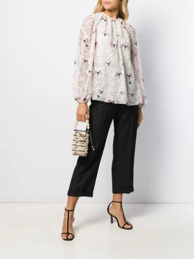 Shop Giambattista Valli Floral Embroidery Blouse In Neutrals