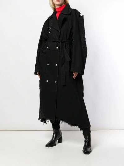 Shop Diesel Distressed Long Trench Coat - Black