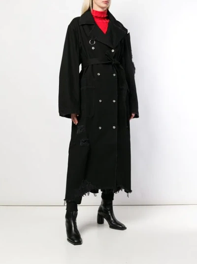 Shop Diesel Distressed Long Trench Coat - Black