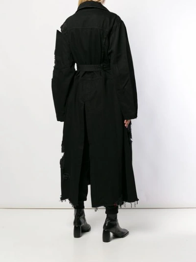 Shop Diesel Distressed Long Trench Coat - Black