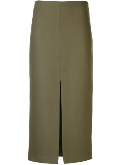 Shop Adam Lippes Front Slit Pencil Skirt In Green