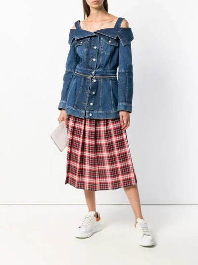 Shop Msgm Plaid Pleated Skirt In Red