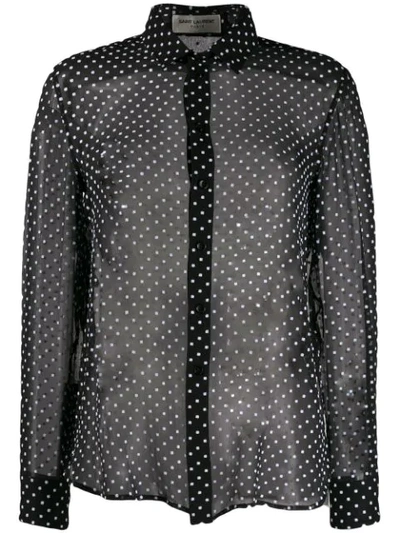 Shop Saint Laurent Sheer Polka Dot Shirt In Black