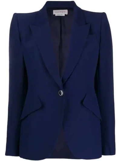 Shop Alexander Mcqueen Exaggerated Shoulder Blazer Jacket In Blue