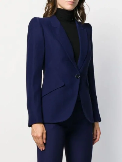 Shop Alexander Mcqueen Exaggerated Shoulder Blazer Jacket In Blue