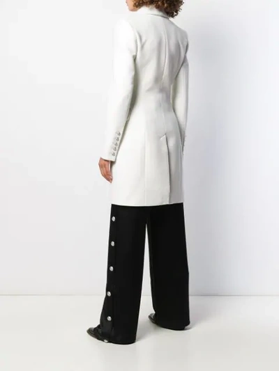 Shop Balmain Double Breasted Long Line Jacket In White