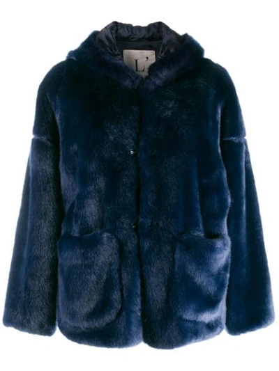 Shop L'autre Chose Faux Fur Short Jacket In Blue