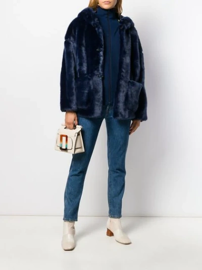 Shop L'autre Chose Faux Fur Short Jacket In Blue