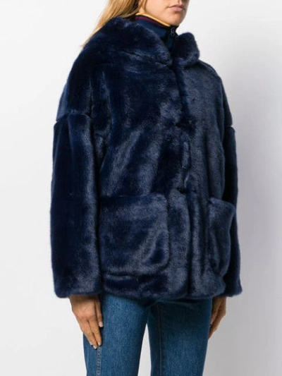 Shop L'autre Chose Faux Fur Short Jacket In Blue