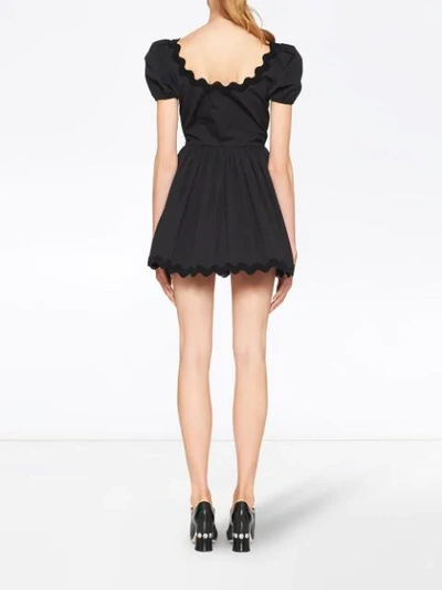 Shop Miu Miu Scallop Trim Flared Mini Dress In Black