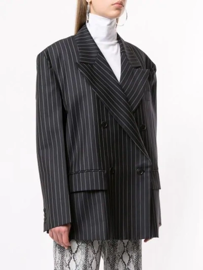 Shop We11 Done Striped Double Breasted Blazer In Black