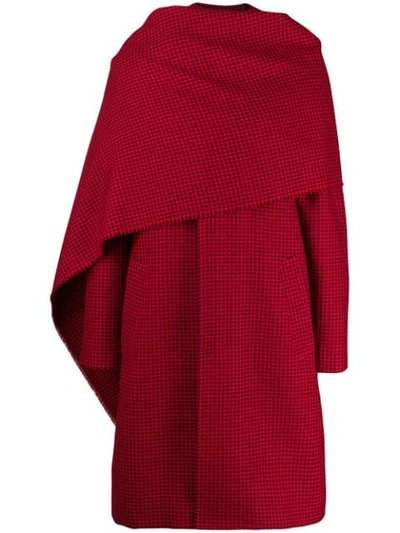 Shop Balenciaga Houndstooth Scarf Coat In Red