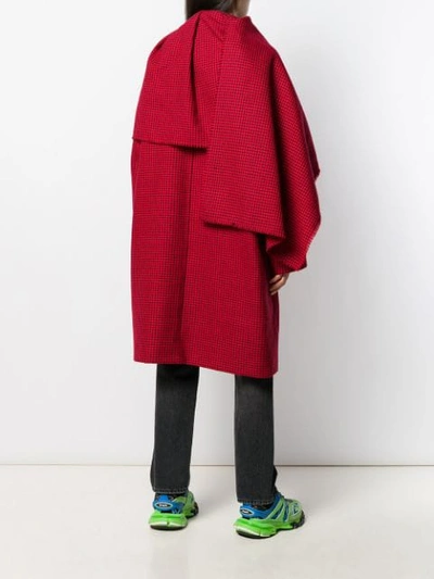 Shop Balenciaga Houndstooth Scarf Coat In Red