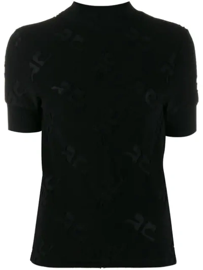 Shop Courrèges Short-sleeve Embroidered Top In Black