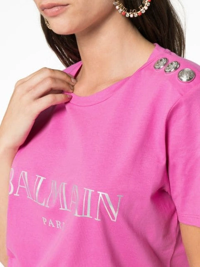 Shop Balmain Paris Logo Cotton T-shirt In C2030 Pink