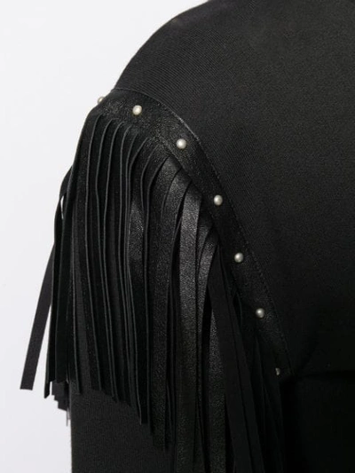 Shop Saint Laurent Leather Fringed-shoulders Sweatshirt In Black