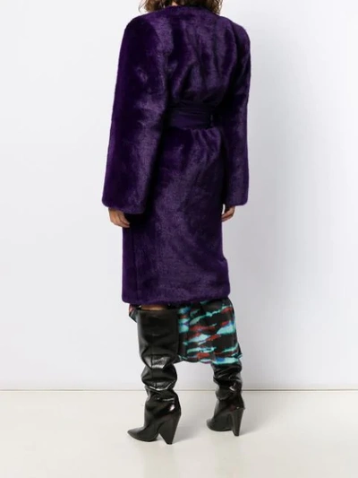 Shop Attico Belted Faux-fur Coat In Purple