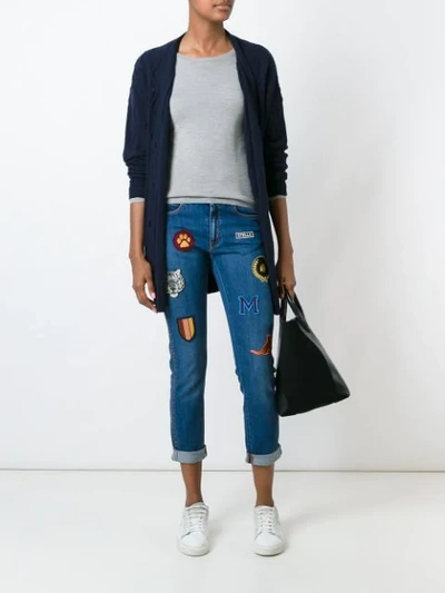 Shop Stella Mccartney Embroidered Patch Skinny Jeans In Blue