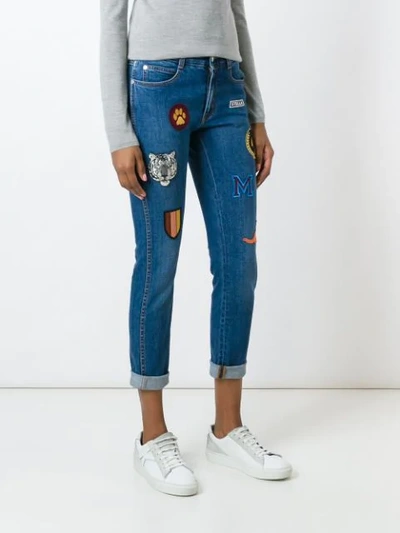 Shop Stella Mccartney Embroidered Patch Skinny Jeans In Blue