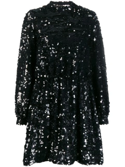 Shop Msgm Sequis Embellished Short Dress In Black