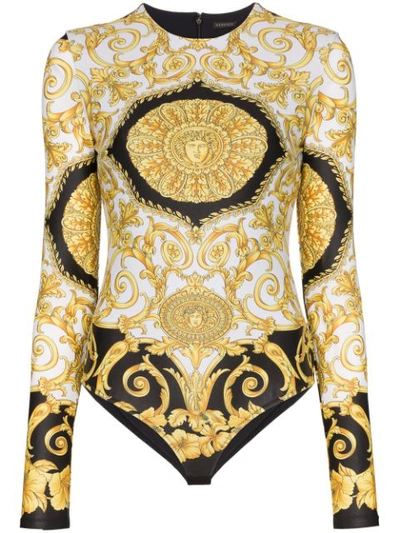 Shop Versace Baroque Printed Fitted Bodysuit In Black