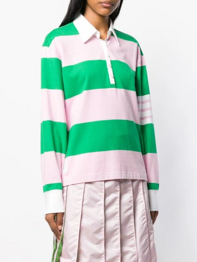 Shop Thom Browne 4-bar Green Oversized Rugby Polo In Pink