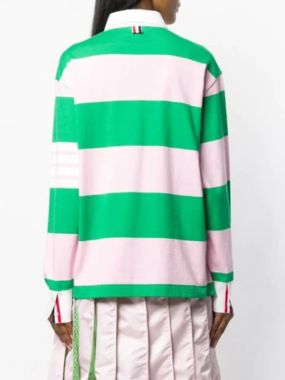 Shop Thom Browne 4-bar Green Oversized Rugby Polo In Pink