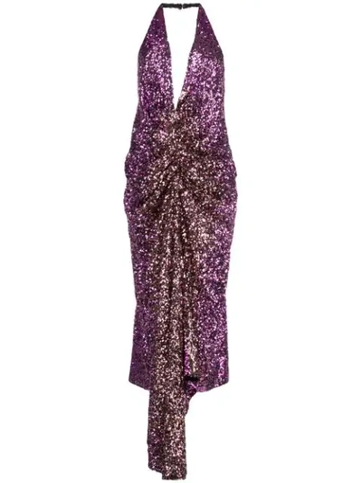 Shop Halpern V-neck Sequined Dress In Purple