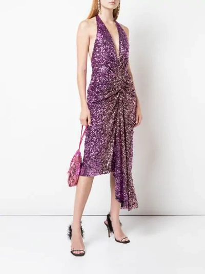 Shop Halpern V-neck Sequined Dress In Purple