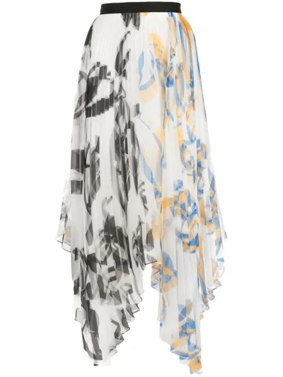 Shop Marina Moscone Asymmetric Pleated Skirt In White