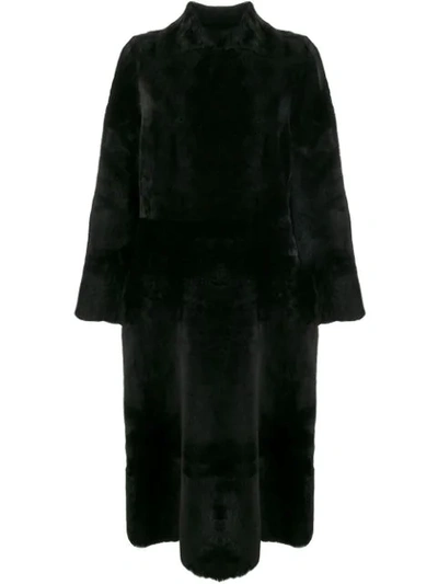 Shop Rochas Fur Midi Coat In Black