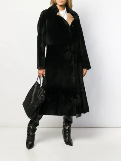 Shop Rochas Fur Midi Coat In Black
