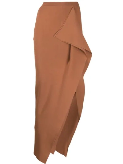 Shop Rick Owens Asymmetric Long Skirt In Neutrals