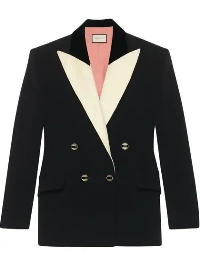 Shop Gucci Double-breasted Tuxedo Blazer In Black