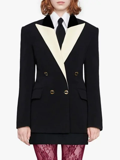 Shop Gucci Double-breasted Tuxedo Blazer In Black