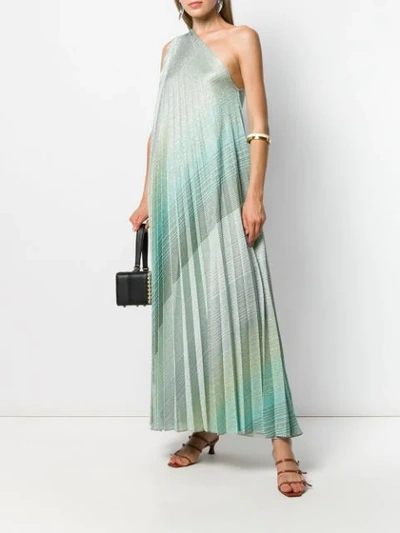 Shop Missoni Pleated One Shoulder Dress In Blue