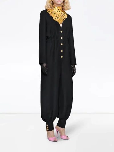 Shop Gucci Jumpsuit Mit V-ausschnitt In Black