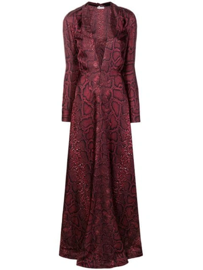 Shop Victoria Beckham Deep V-neck Floor Length Dress In Red