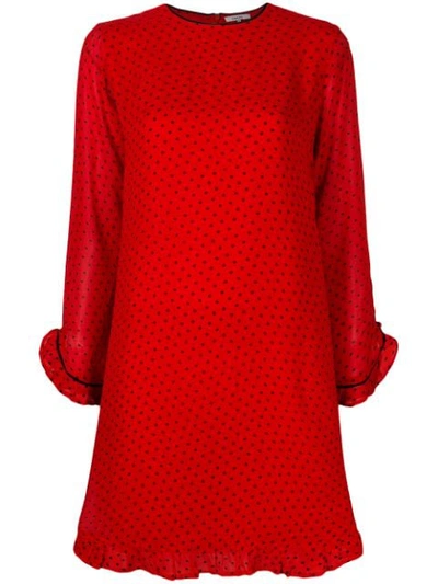 Shop Ganni Polka Dot Short Dress In Red