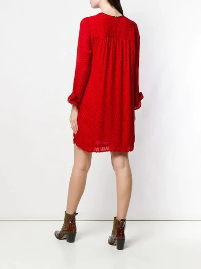 Shop Ganni Polka Dot Short Dress In Red